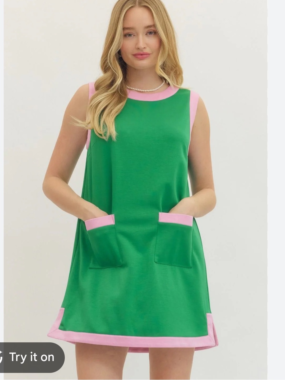 entro Green Shift Dress with Pink Trim - Picture 2 of 6